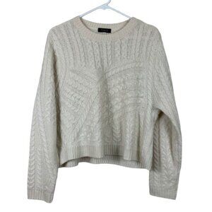 Forte Cashmere Cable Knit Fisherman Sweater Quiet Luxury Sz Medium